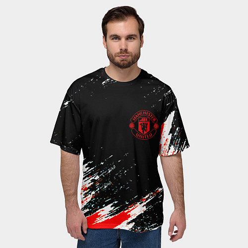 Мужская футболка оверсайз Манчестер краски штрихи / 3D-принт – фото 3
