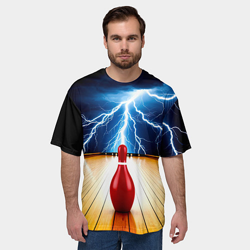 Мужская футболка оверсайз Кегля для боулинга и молния / 3D-принт – фото 3