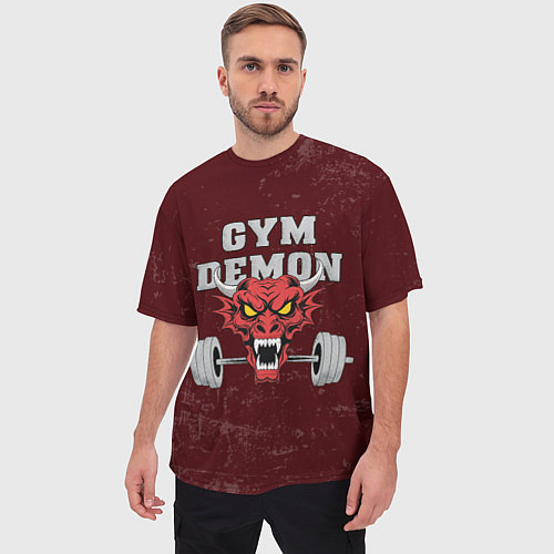 Мужская футболка оверсайз Gym demon / 3D-принт – фото 3