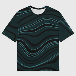 Мужская футболка оверсайз Тёмный синий волнистые полосы
