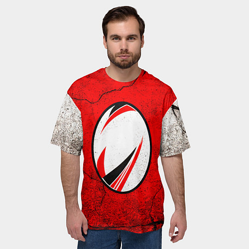 Мужская футболка оверсайз Красно-белый мяч для регби / 3D-принт – фото 3