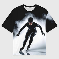Футболка оверсайз мужская Скоростной бег на коньках в черном, цвет: 3D-принт