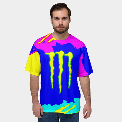 Мужская футболка оверсайз Monster energy краски цветные / 3D-принт – фото 3