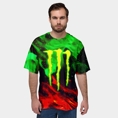 Мужская футболка оверсайз Monster energy огонь лого / 3D-принт – фото 3