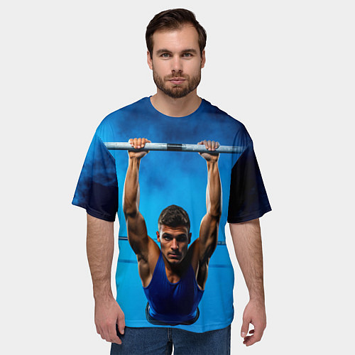 Мужская футболка оверсайз Турникмен синий дым / 3D-принт – фото 3