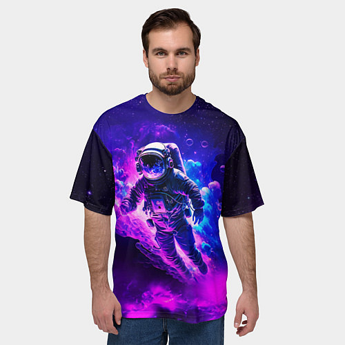 Мужская футболка оверсайз Космонавт в неоновых облаках / 3D-принт – фото 3