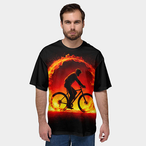 Мужская футболка оверсайз Трековый велосипедист в огне / 3D-принт – фото 3