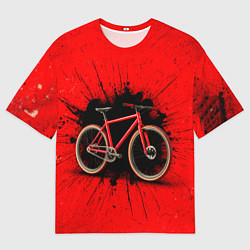 Футболка оверсайз мужская Трековый велосипед на красном, цвет: 3D-принт
