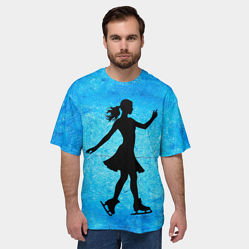 Мужская футболка оверсайз Фигуристка на синем / 3D-принт – фото 3
