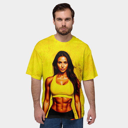 Мужская футболка оверсайз Фитоняшка на желтом / 3D-принт – фото 3