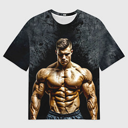 Футболка оверсайз мужская Бодибилдер на черном, цвет: 3D-принт