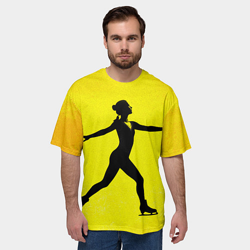 Мужская футболка оверсайз Фигуристка на желтом / 3D-принт – фото 3