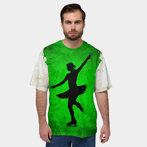 Мужская футболка оверсайз Фигуристка на зеленом / 3D-принт – фото 3