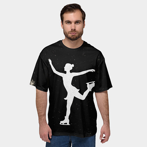 Мужская футболка оверсайз Силуэт фигуристки на черном / 3D-принт – фото 3