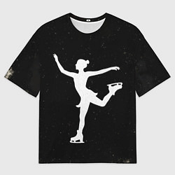 Футболка оверсайз мужская Силуэт фигуристки на черном, цвет: 3D-принт