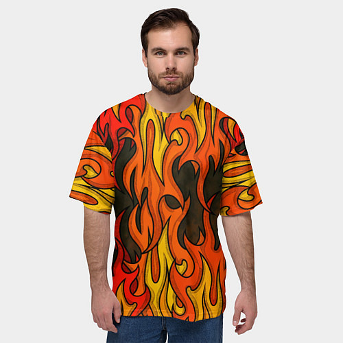 Мужская футболка оверсайз Языки пламени арт / 3D-принт – фото 3
