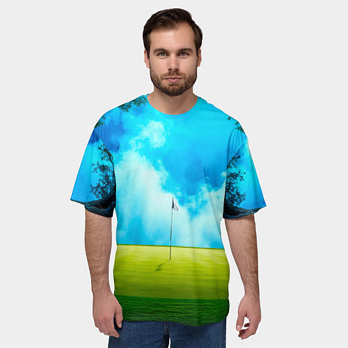 Мужская футболка оверсайз Поле для гольфа в синем дыму / 3D-принт – фото 3