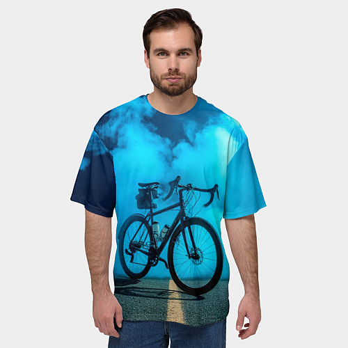 Мужская футболка оверсайз Дорожный велосипед и синий дым / 3D-принт – фото 3