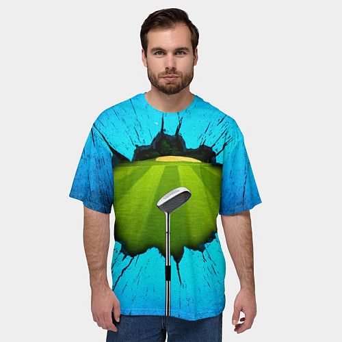 Мужская футболка оверсайз Клюшка для гольфа на синем / 3D-принт – фото 3