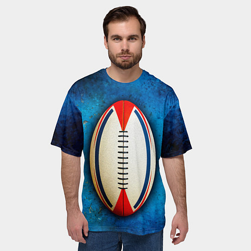 Мужская футболка оверсайз Мяч для регби на синем / 3D-принт – фото 3