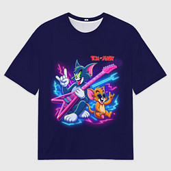 Футболка оверсайз мужская Том и Джерри рок музыканты - неоновое свечение, цвет: 3D-принт