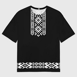 Футболка оверсайз мужская Славянский орнамент и узор на черном - вышиванка р, цвет: 3D-принт