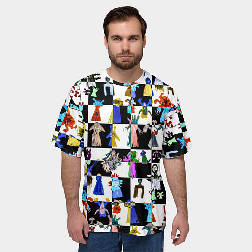 Мужская футболка оверсайз Монстрики на шахматном фоне / 3D-принт – фото 3