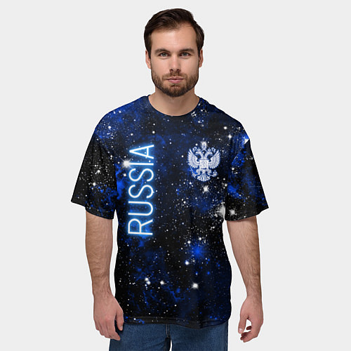 Мужская футболка оверсайз Звёздное небо России и герб / 3D-принт – фото 3