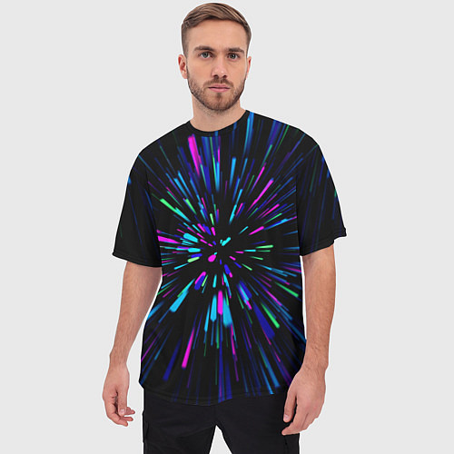Мужская футболка оверсайз Neon rods / 3D-принт – фото 3