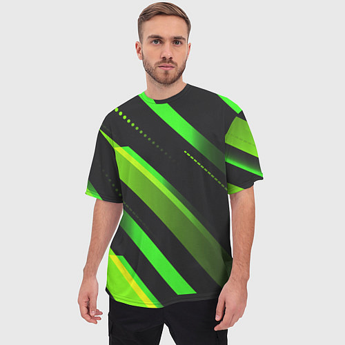 Мужская футболка оверсайз Color black green / 3D-принт – фото 3