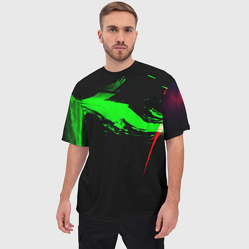 Мужская футболка оверсайз Color black green red / 3D-принт – фото 3