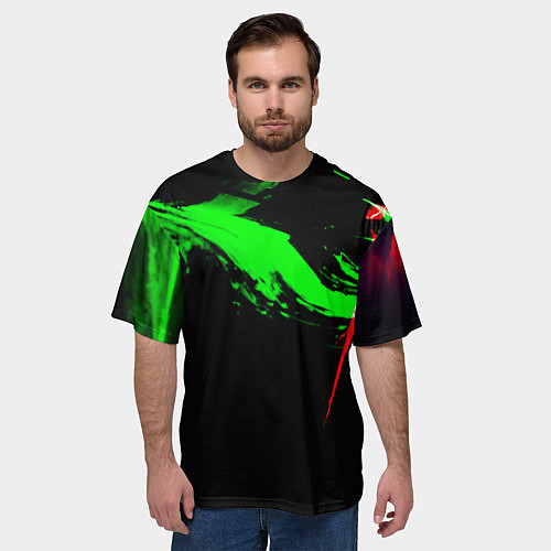 Мужская футболка оверсайз Color black green red / 3D-принт – фото 3
