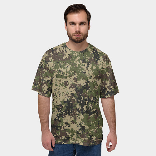 Мужская футболка оверсайз Камуфляж защитный пиксельный / 3D-принт – фото 3