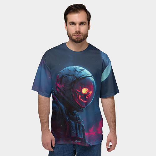 Мужская футболка оверсайз Скелет космонавта под луной / 3D-принт – фото 3