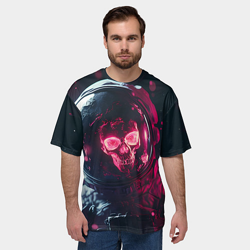 Мужская футболка оверсайз Красный череп в скафандре космонавта / 3D-принт – фото 3
