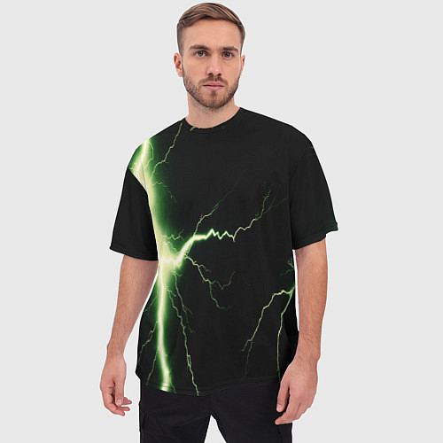 Мужская футболка оверсайз Lightning yellow текстура / 3D-принт – фото 3