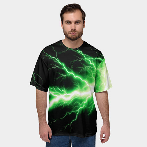 Мужская футболка оверсайз Lightning green / 3D-принт – фото 3