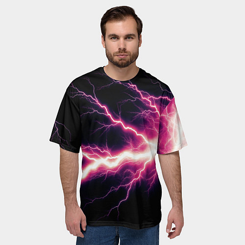 Мужская футболка оверсайз Lightning pink / 3D-принт – фото 3