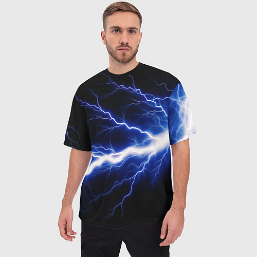 Мужская футболка оверсайз Lightning blue / 3D-принт – фото 3