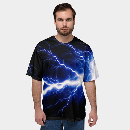 Мужская футболка оверсайз Lightning blue / 3D-принт – фото 3