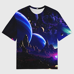 Футболка оверсайз мужская Фантастический космос тёмно-синий, цвет: 3D-принт