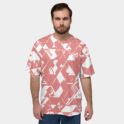 Мужская футболка оверсайз Розовый с белыми вставками абстрактный / 3D-принт – фото 3