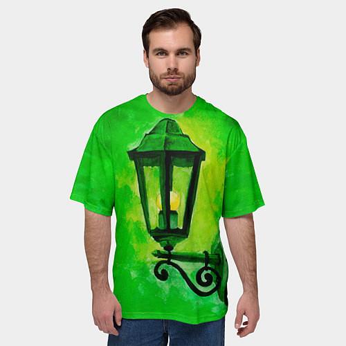 Мужская футболка оверсайз Уличный зелёный фонарь / 3D-принт – фото 3