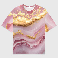 Футболка оверсайз мужская Золотая объемная текстура на розовом, цвет: 3D-принт