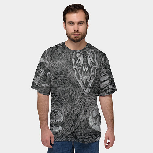 Мужская футболка оверсайз Черепа динозавров - эскиз / 3D-принт – фото 3