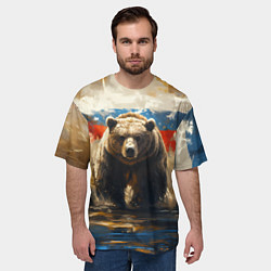Футболка оверсайз мужская Медведь и флаг РФ в поле, цвет: 3D-принт — фото 2