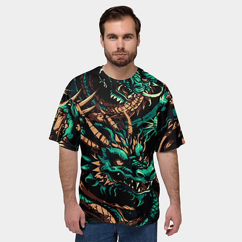 Мужская футболка оверсайз Японские драконы ирезуми / 3D-принт – фото 3
