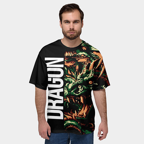 Мужская футболка оверсайз Татуировка дракона ирезуми / 3D-принт – фото 3