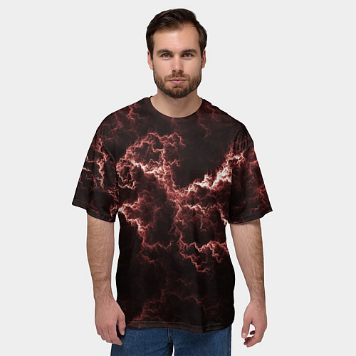 Мужская футболка оверсайз Lightning red / 3D-принт – фото 3