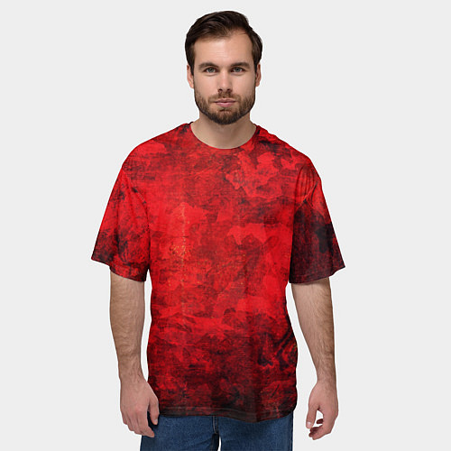 Мужская футболка оверсайз Абстракция - red shabby wall / 3D-принт – фото 3